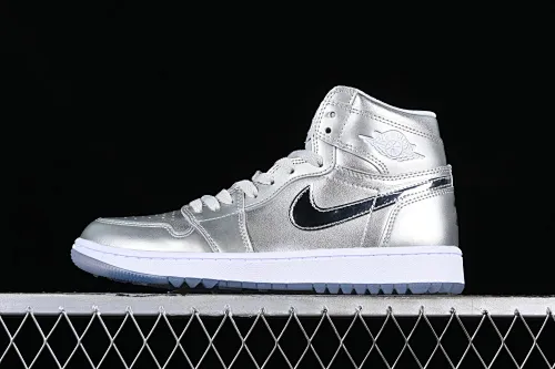 All categories Air Jordan Jordan series basketball shoes Air Jordan 1 High L version Air Jordan 1 High Golf AJ1 Joe 1 golf joint silver high-top basketball shoes FD6815-001